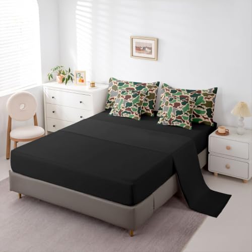 Erosebridal Camo King Comforter Set with Sheets 7 Piece Deer Hunting Bed in A Bag Army Green Military Camouflage Bedding Sets Rustic Country Wildlife Bed Set - color: Army Green Brown, size: King