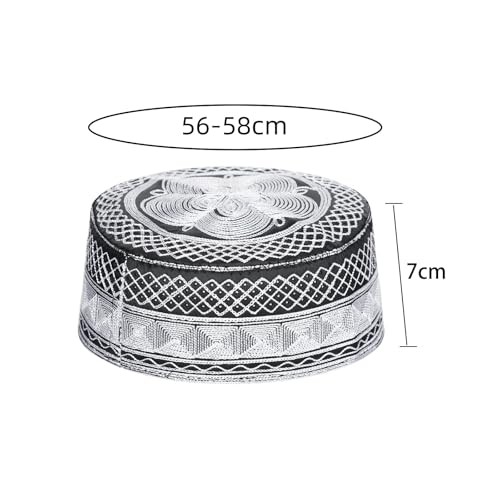 Ibluelover Men Muslim Prayer Kufi Hat Breathable Embroidery Kofia Topi Sunhat Islam Kufi Headware Praying Beanie - color: White 1