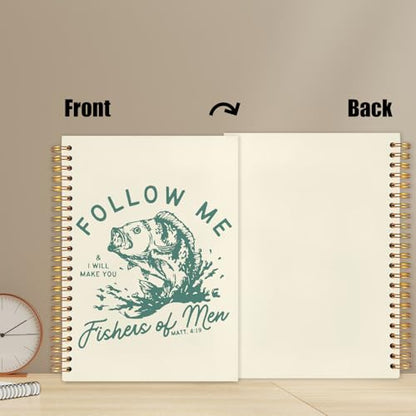 WUCHJ Green and Yellow Pink Retro Fish Christian Notebook, Matthew 4:19 Bible Verse Journal, Religious Scripture Spiral Notebook Journal for Note Taking, Christian Faith Based Gifts for Women Men, 5.5x8.3 Inch - color: yellow fish follow me