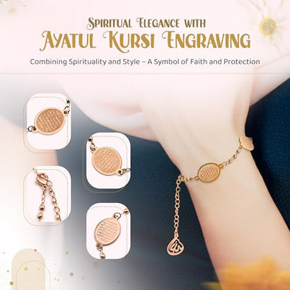 Elegant Ayatul Kursi Bracelet with Allah Pendant - Perfect Islamic Gifts Islamic Jewerly for Women: Ramadan New Year Special Arabic Bracelet - color: Rose Gold