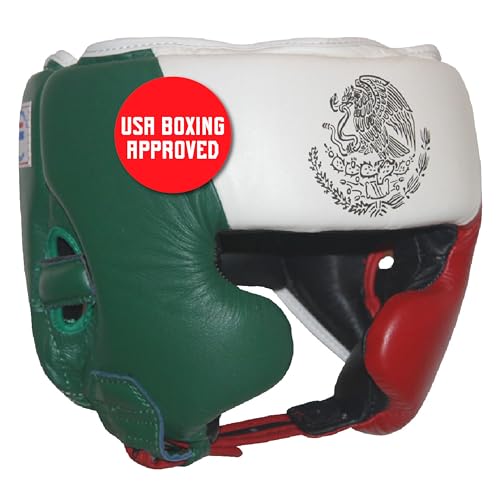 Ringside Competition Boxing Muay Thai MMA Sparring Head Protection Headgear with Cheeks - color: Mexican Flag, size: X-Large
