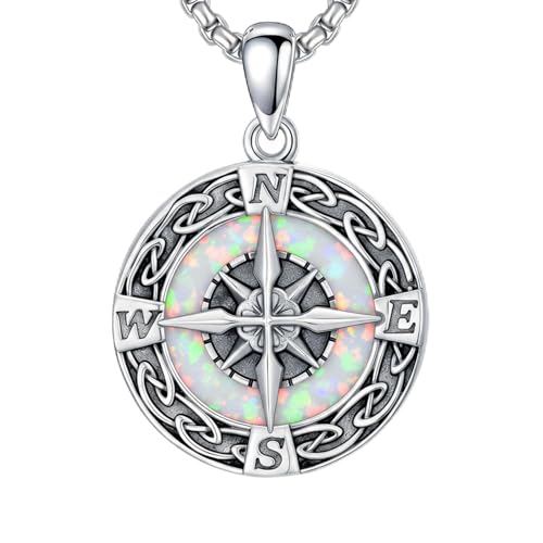 Graduation Gifts for Women 925 Sterling Silver Compass/Graduation/Vet/Cross/Stethoscope Necklace for Women - color: Compass-White Opal
