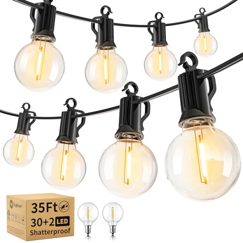 Brightown Outdoor String Lights, 35FT with 30 Bulbs, Waterproof Connectable - color: Black, size: 30FT