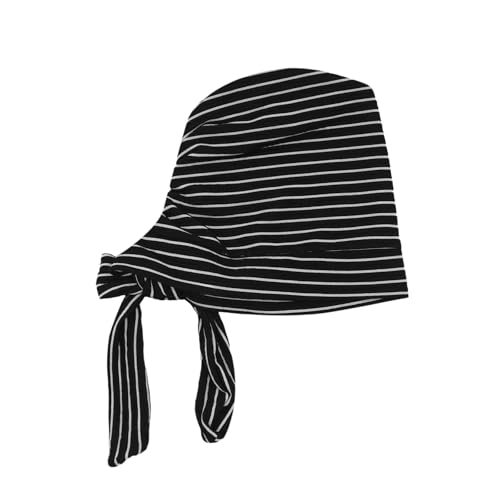 Suillty Women's Pre-Tied Muslim Hijab Bonnet Pleated Ruffle Turban Chemo Cap Underscarf Islamic Headwear - color: Black Striped