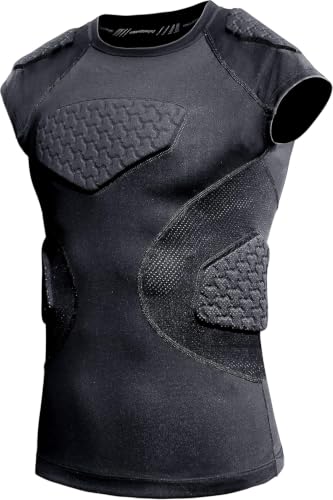 COOLOMG Youth Football Padded Shirt Chest Rib Protector | Football Compression Undershirt Heart Sternum Shoulder Protection - color: Black, size: X-Small slim
