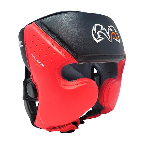 RIVAL Boxing RHG10 Intelli-Shock Headgear, D3O Front and Side Padding, Hook and Loop Back Adjustment with Lace on Top, and Anatomical Rear Head Pad Every Time - color: Black/Red, size: Medium