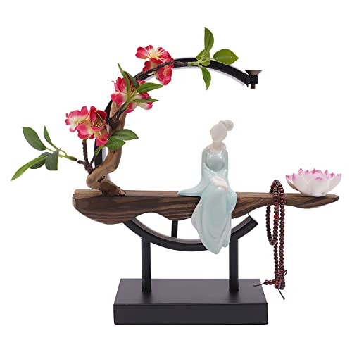 Backflow Incense Holder with LED Light and Begonia, Ceramic Lady Chinese Style Backflow Incense Burner Perfect for Relaxing or Home Decor - style: Begonia