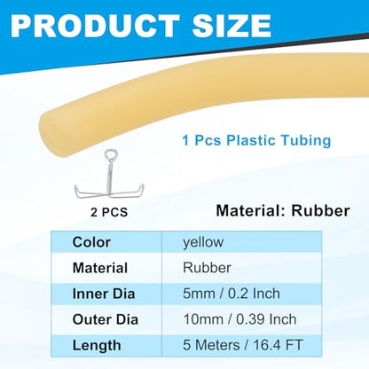 PATIKIL Rubber Tubing, 5mmx10mmx5m Tubing Tube with Hose Clamps, Soft Hose Line Pipe for Multipurpose Industrial Aquarium, Yellow - size: 5mmx10mmx5m