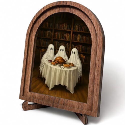 Halloween Ghost Dinner Arched Table Sign, Rustic Farmhouse Decor - color: Ghost Dinner Library