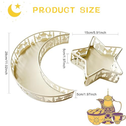 YumSur Ramadan Tray with Eid Mubarak Moon Star Design, Decorative Serving Tray, Islamic Holiday Theme (White) - color: White