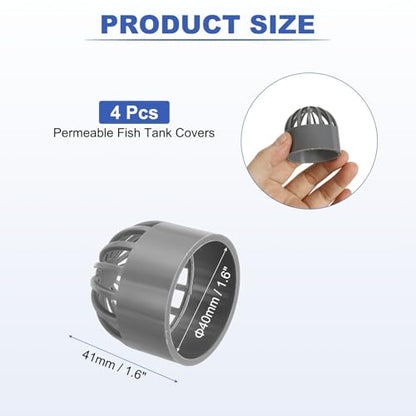 PATIKIL 1.6 Inch (40mm) Fish Cover Permeable Cap, 4 Pcs PVC Breathable Cap Aquarium Guard Fish Tank Intake Cover, Gray - color: Gray, size: 1.6Inch(40mm)