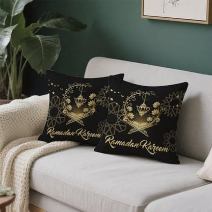 ramadan pillow covers 18x18 in black and gold throw pillow covers set of 2 geometric religious Quran throw pillows cover gift Islamic lantern Eight-Pointed Star moon pillows cover Glitter pillowcover - color: Ramadan-3