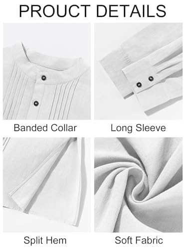 Runcati Mens Kaftan Robe Button Down Long Sleeve Cotton Linen Thobe Casual Muslim Gown Henley Shirt - color: White, size: Large