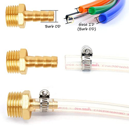Uenede Brass 3/8" NPT Male to 1/2" Hose Barbed Fittings, 6PCS | Barb Pipe Fittings with Clamps Air Line Repair Connectors for Water Oil Gas - size: 1/2"Barb, style: 3/8"NPT Male