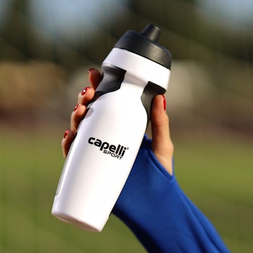 Capelli Sport Sports Water Bottle, Plastic Squeeze Water Bottle with Easy Open Nozzle and Grip Panels, White - color: White