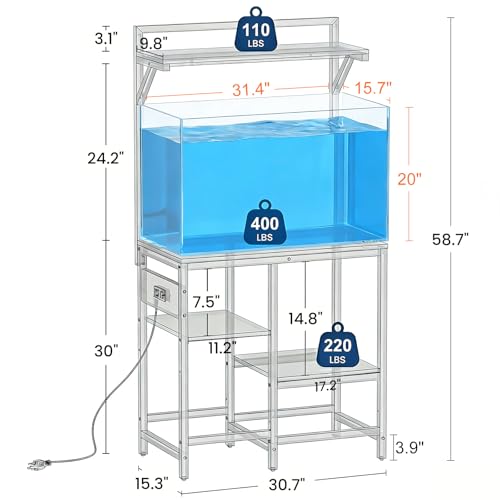 29 Gallon Fish Tank Stand for Standard & Breeder Tanks | Fits 20 & 29 Gal Long, Tall & Breeder Tanks for Aquarium, Reptile Terrarium & Turtle Tank, Top Shelf, 30.7"L x 15.3"W, Black - size: 20-29 Gallon