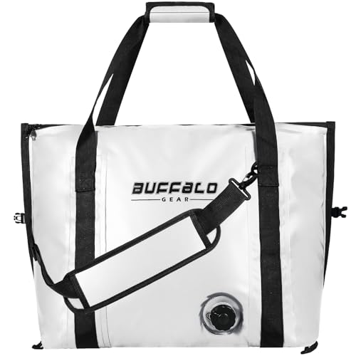 Buffalo Gear Insulated Fish Cooler - 27.5QT 58QT Waterproof Flat Bottom Bag, Leakproof and Fishing Kill Bag - color: White-27.5QT