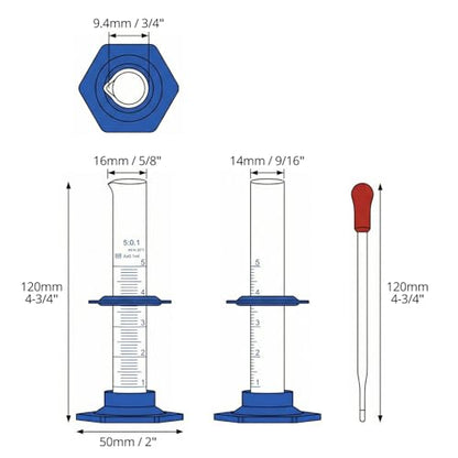 QWORK Thick Glass Graduated Cylinder 5ml Measuring Cylinder, with Plastic Base and Bumper Guards 3.3 Borosilicate Glass Lab Cylinder for Liquid Measurement with Glass Dropper