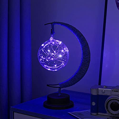 LED Decorative lamp Table lamp 3D Magic Moonlight Wrought Iron Night Light Christmas Home Decoration Birthday Gift USB Power Supply 5.5 * 5.1 * 11 inches （Round Ball Blue） - style: Round Ball Blue