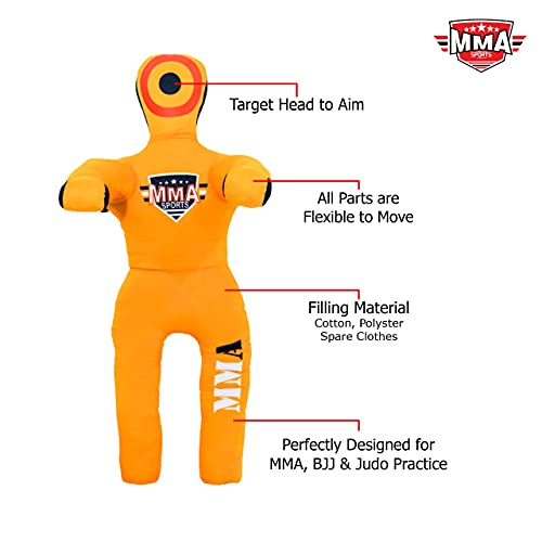 Kids Grappling Standing Dummy - Unfilled – Wrestling, Jiu-Jitsu, MMA Training Dummy with Moveable Arms and Legs – Durable Polyester Fabric - color: Yellow-Stand, size: 3 ft-36 Inch