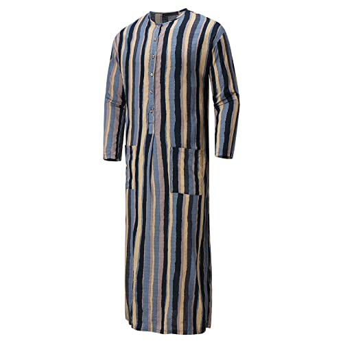 Mens Muslim Thobe Saudi Arabic Islamic Middle East Long Gown Dress Long Sleeve Crew Neck Clothing Ramadan Jubbah - color: #0a-blue, size: 4X-Large