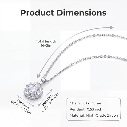 Necklaces for Women - Sparkling Flower Pendant Necklace, 18K Gold Plated Chain, Sunflower Clover Jewelry for Wedding Party, 16+2 Inch - color: Silver