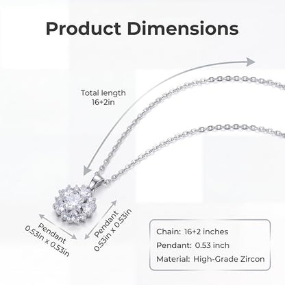 Necklaces for Women - Sparkling Flower Pendant Necklace, 18K Gold Plated Chain, Sunflower Clover Jewelry for Wedding Party, 16+2 Inch - color: Silver