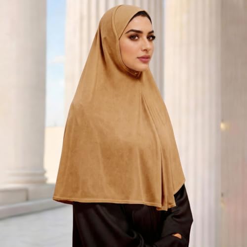 Instant Hijab Ready To Wear Hijab Scarf for Women Soft Long Muslim Jersey Hijabs Head Scarf for Prayer Abaya - color: Camel