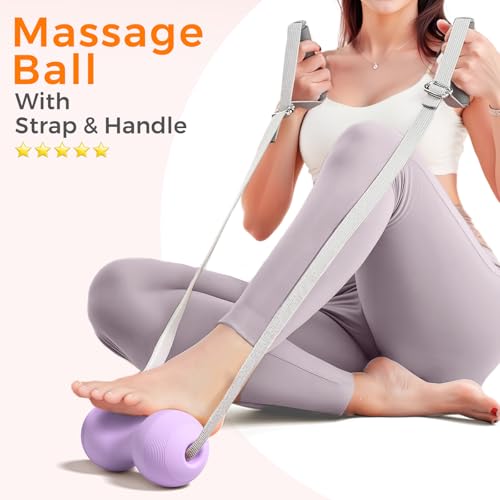 VICSKY Peanut Massage Ball with Adjustable Strap & Handles- Double Lacrosse Myofascial Release Ball, Deep Tissue Roller for Feet Neck & Legs, Muscle Pain Reliever, Easy Control (Purple) - color: A: Purple, Peanut Ball