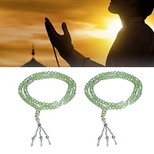 2Pcs Muslim Prayer Beads, 99 Beads Mihrab Separators Count Exquisite Design Tasbih Prayer Beads for Hand Bag, Wood Tasbih Prayer Beads Islamic Prayer Beads(Emerald) - color: Emerald