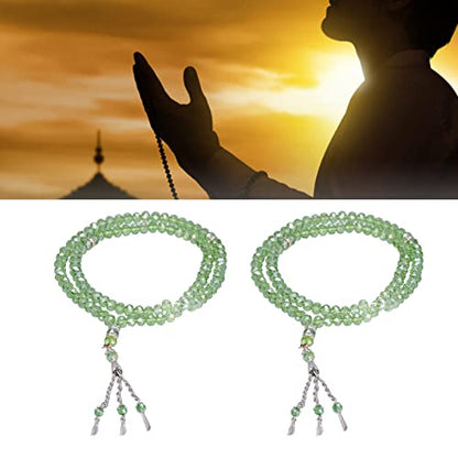 2Pcs Muslim Prayer Beads, 99 Beads Mihrab Separators Count Exquisite Design Tasbih Prayer Beads for Hand Bag, Wood Tasbih Prayer Beads Islamic Prayer Beads(Emerald) - color: Emerald
