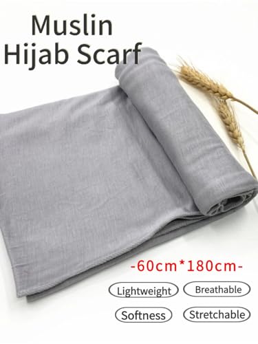 Hijab Scarf for Women Soft Muslim Hijabs Head Wrap Scarves Fashion Long Hair Shawls Stretchy Muslin Headscarf - color: Light Gray Hijab Scarf for Women