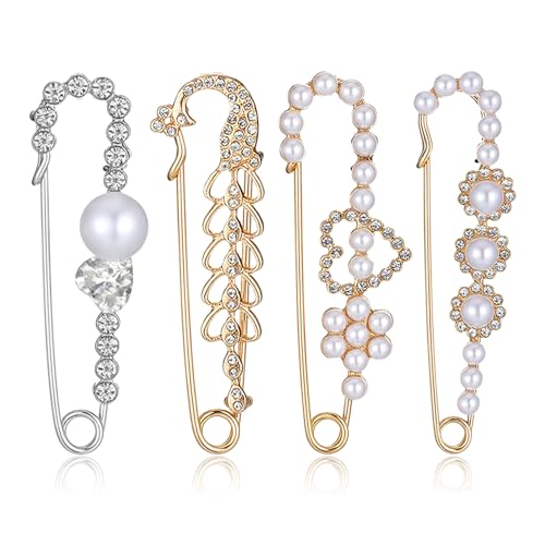 4 PCS Pearl Safety Pins and Brooches for Women