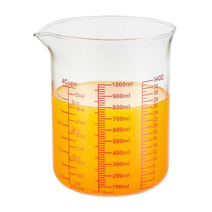 High Borosilicate Glass Measuring Cup-V-Shaped Spout，Glass Measuring Beaker for Kitchen or Restaurant, Easy to Read, 1000 ML (32 Oz, 4Cup) - size: 4Cup,1000ML
