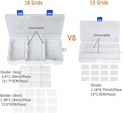Qualsen Bead Organizer Box with Adjustable Dividers, 18 Girds, 3 Pack | Plastic Organizer Box with Dividers, Ideal as a Tackle Boxs for Beads, Jewelry, Crafts, Screws, Small Parts and More - size: 18 Gird-3pcs