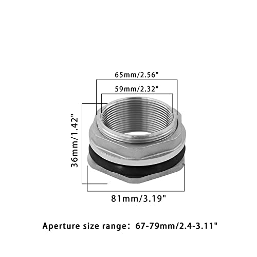 2" Bulkhead Water Tank Connector - SUS304 Stainless Steel Thru-Bulk Fitting, Pipe Adapter for Rain Barrels, Aquariums, Tubs, Pools, Spigot - size: 2 Inch
