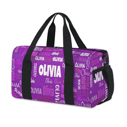 Personalized Teens Dark Purple Sport Duffle Gymnastics Carry On Bag | Custom Name Weekender Bag for Women Men Travel Business Trip - color: Dark Purple