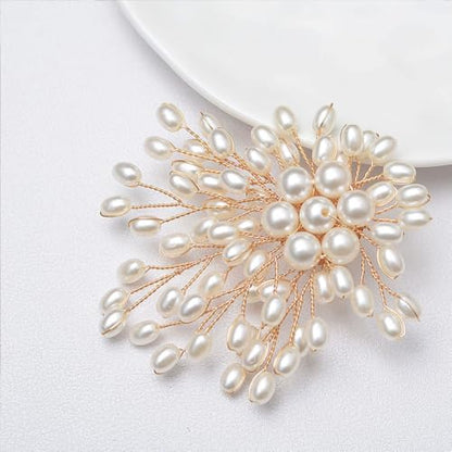 Large Flower Pearl Brooches for Women Fashion White Cluster Pearls Brooch Lapel Pins Fun Formal Dress Clothes Costume Pin Chunky Floral Jewelry Gift - color: Pearl1