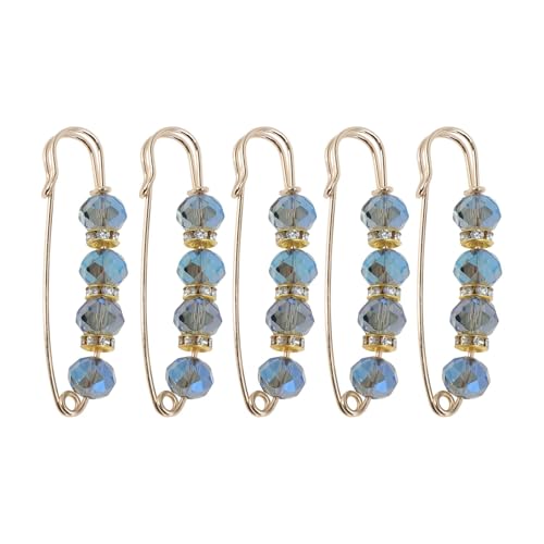 Decorative Safety Pins, Colorful Rhinestone Metal Pins, Brooch Bulk for Shirt Hijab Hat Sweater Cardigan Bag, 5cm, Blue, 5Pcs - color: Blue, size: 5cm