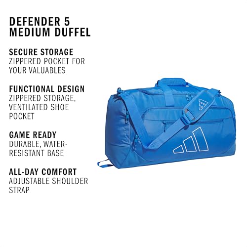 adidas Defender 5 Duffel Bag for Sports, Gym and Travel, Ray Blue/White, OSFA - color: Ray Blue/White, style: Medium (59l)