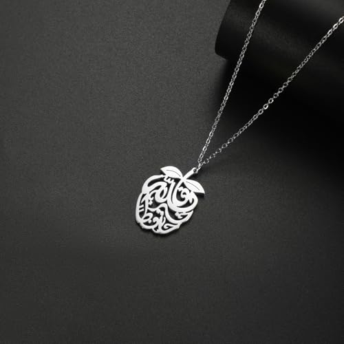 Pomegranate Arabic Calligraphy Necklace Islamic Blessing Love Hope Pendant Persian Muslim Amulet Religious Jewelry Gift for Women - color: silver