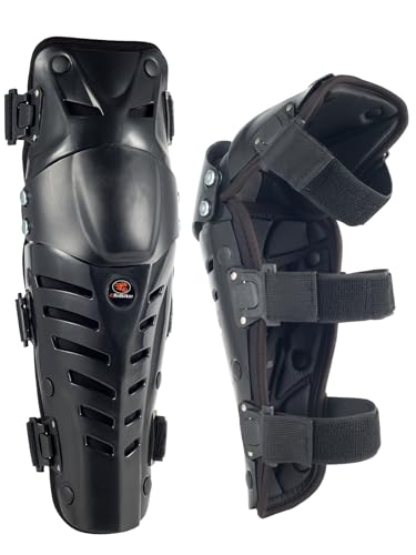 RIDBIKER Motorcycle Knee Shin Guards for Men, Bendable MTB Knee Pads | Long leg coverage with crash-proof protection. Flexible bendable design. Adjustable straps. Knee Protection for motocross - color: Black/Regular