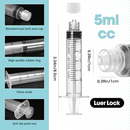 5ml Luer Lock Syringe with Cap and Soft Plastic Tube, Individually Wrapped 10 Pack, Suitable for Pet Liquids Feeding - size: 5ml - 2.0mm Tube