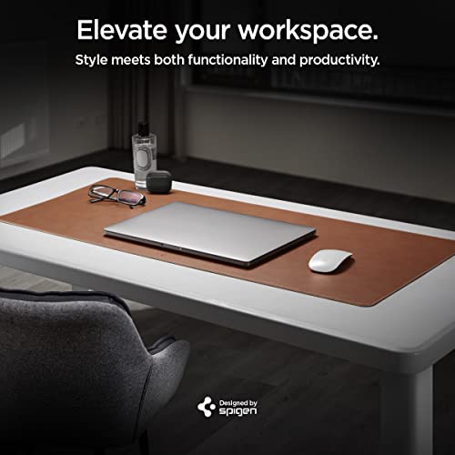Spigen PU Leather Desk Pad, 35.4"x15.7" | Waterproof Desk Blotter Protector Computer Desktop Rubberized Base Easy Gliding Surface - Brown - color: Brown (Standard)