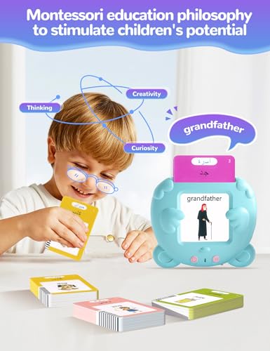 Arabic and English Talking Flash Cards for Toddlers, 510 Sight Words Bilingual Learning Toys for Children, Autism Pocket Speech Therapy Toys, Arabic Vocabulary Educational Flashcards - size: 510-Arabic&English(blue)