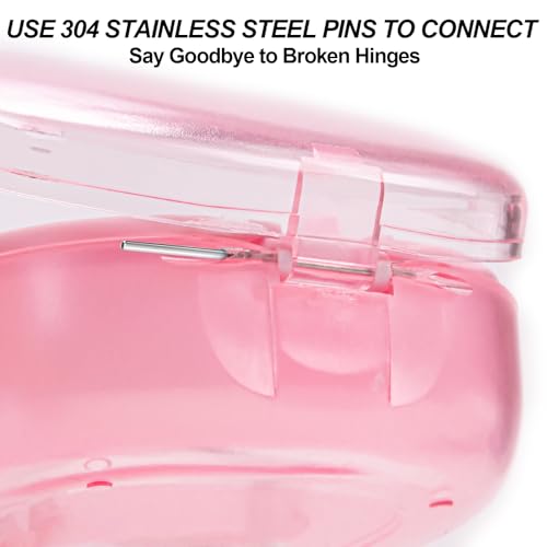 Pink Aligner and Retainer Case Double-layer Cute Slim Braces Night Mouth Guard Case with Remover Tool, Chew and Cleaning Brush, Built in Mirror Orthodontic Dental Retainer Container - color: Transparent Pink