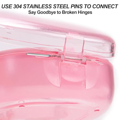 Pink Aligner and Retainer Case Double-layer Cute Slim Braces Night Mouth Guard Case with Remover Tool, Chew and Cleaning Brush, Built in Mirror Orthodontic Dental Retainer Container - color: Transparent Pink
