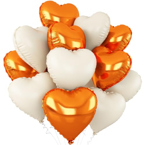 Orange White Heart Balloons,12Pcs 18Inch Heart Shaped Balloons - color: Orange White