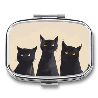 Metal 2 Compartment Pill Organizer Travel Friendly Portable Compact Pill Box Cute Pill Case to Hold Vitamins,Fish Oil,Supplements,Meds,Tablet for Purse,Pocket. (Three Cats) - color: Three Cats