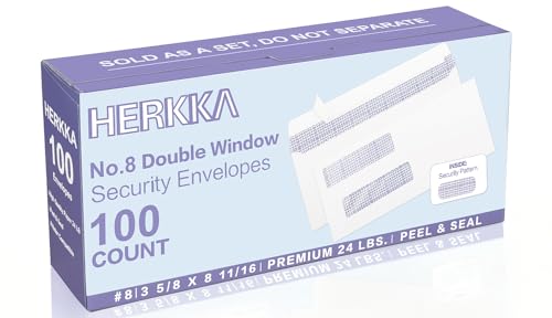 #8 Double Window Security Check Envelopes, No.8 Double Window Bussiness Envelopes Designed for QuickBooks Checks - Computer Printed Checks - 3 5/8 X 8 11/16 (NOT for INVOICES) - 24 LB - 100 PACK - size: 100 Pack